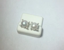 David Yurman Sterling Silver Freshwater Pearl Four Prong Diamond Earrings