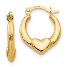 14K Yellow Gold Hollow Heart Hoop Earrings L-15 mm, W-12 mm 0.44gm