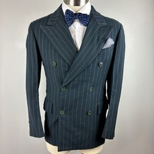 TRUE VTG 40s Bartlett Clothes 34S blue wool double breasted suit jacket blazer