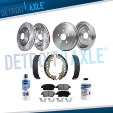 Front Drilled Rotor & Brake Pad + Rear Drum & Shoe for 2004-2008 Toyota Prius