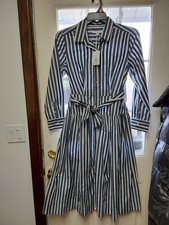 Nwt Free Assembly Womens Maxi Shirt Dress Navy Stripe Elastic Waist Xs M L XL