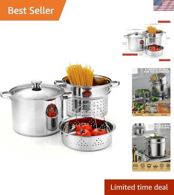 Stainless Steel 4 Piece Pasta Cooker Steamer Multi-Pot