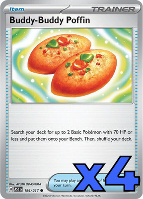 4x Buddy-Buddy Poffin 184/217 Me: Ascended Heroes PLAYSET x4 - Pokemon TCG - NM