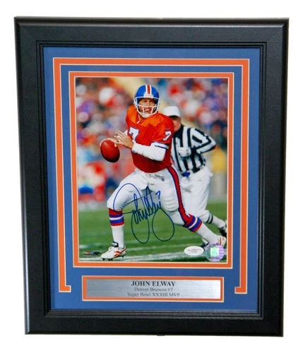 John Elway Autographed Framed 8x10 Photo Denver Broncos JSA