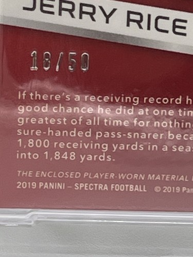 2019 Panini Spectra Jerry Rice Milestone Moments Neon Green Jersey 18/50 PSA 9 - Picture 2 of 3