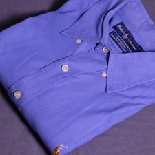 Vintage Ralph Lauren Mens 16-34 Shirt Blue Oxford Yarmouth Button Flesh Pony