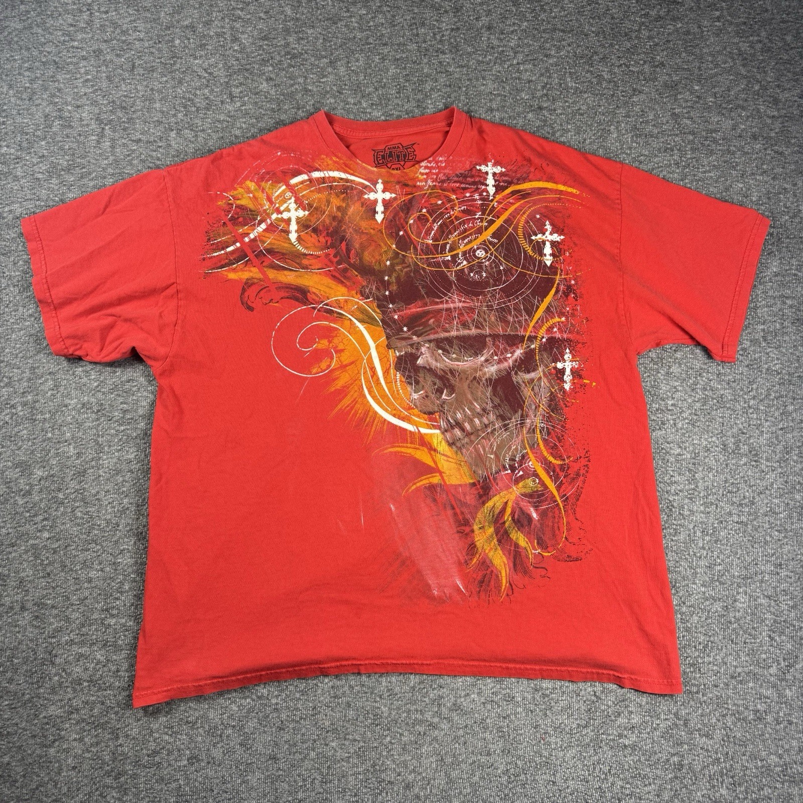 Vintage Y2K MMA Elite Shirt Mens 2XL Skull Cross Double Sided Pinkman Grunge