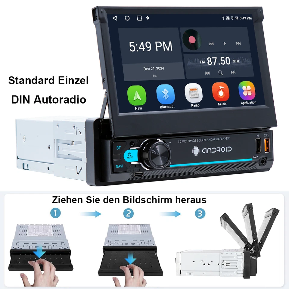 7" 1DIN Autoradio CarPlay Flip-Out Touchscreen RDS+DAB Für Golf II, III 1986~97 - Bild 2 von 4