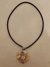 Black Cord Bee Hive Pendant Flowers Necklace Sterling Silver 925