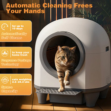 Automatic, self-cleaning litter box with app control and various safety features