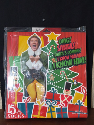 NEW Buddy The Elf Socks Set 15 Days Of Socks Mens Size 6-12 Crew & Low Cut