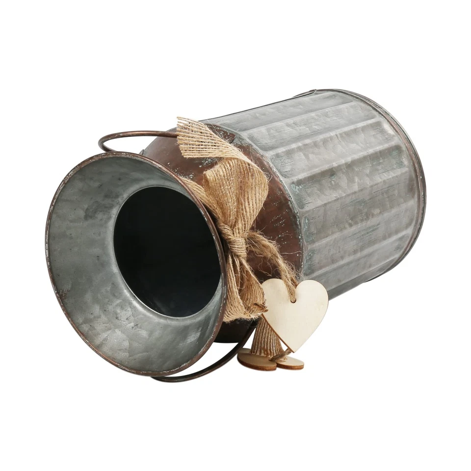 Shabby Chic Classy Designed Brown Milk Can Heart-Shaped Galvanized Finish Met... - Image 4 of 4
