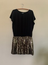 Express Women's Mini Dress Black With Gold Sequin Size medium 