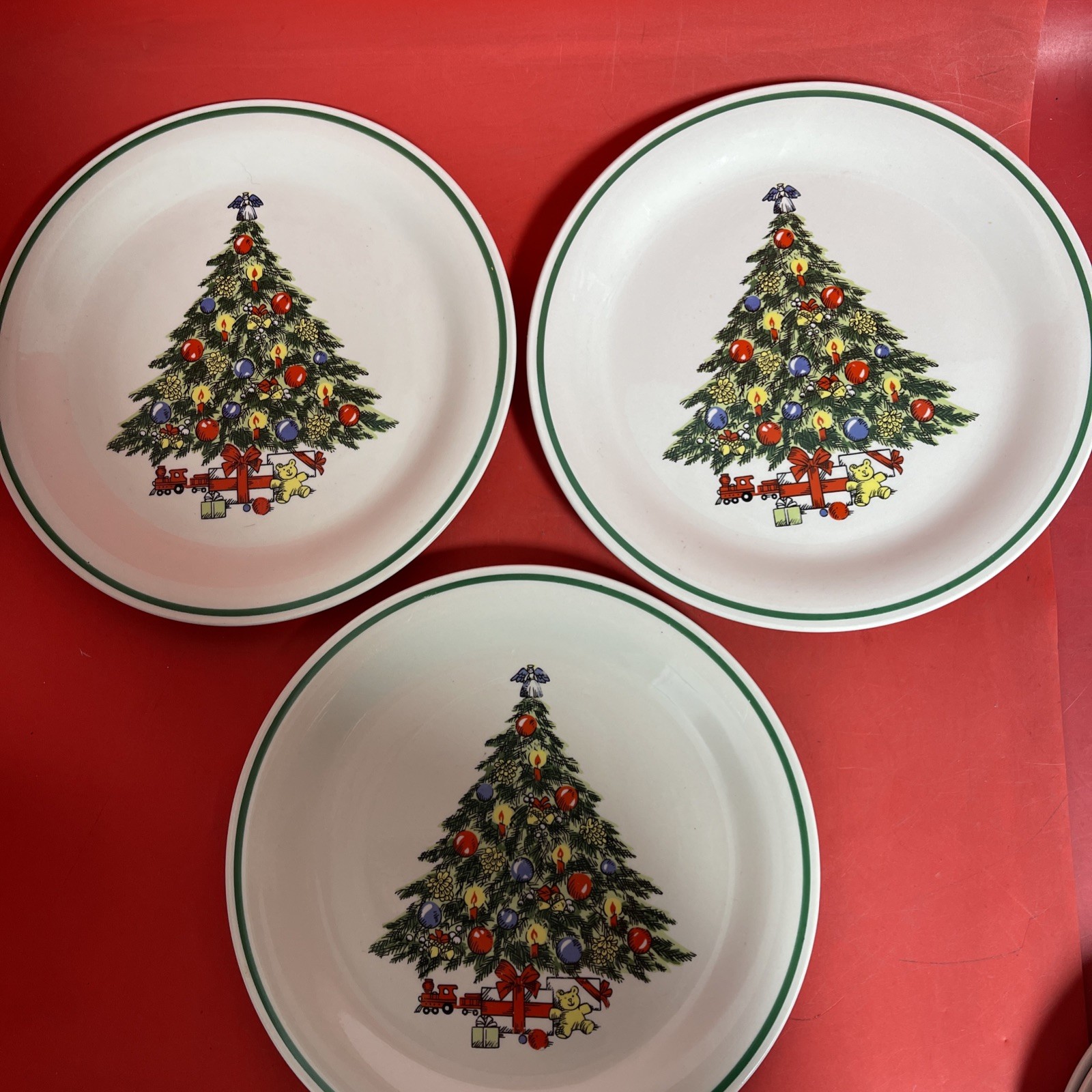 Lynns Holy Tree Christmas Tree Green Band  Dinner Plates & Salad Plate Lot of 6