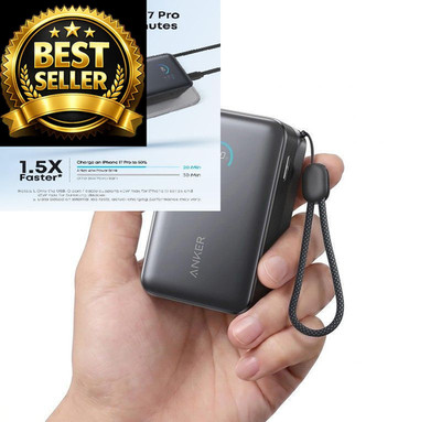 Anker Nano Portable Charger, 45W 10000mAh with 2.3 ft Retractable Black