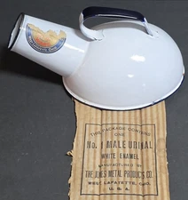 Vintage Enameled Ware Male Urinal Bed Pan with Original Advertising Insert