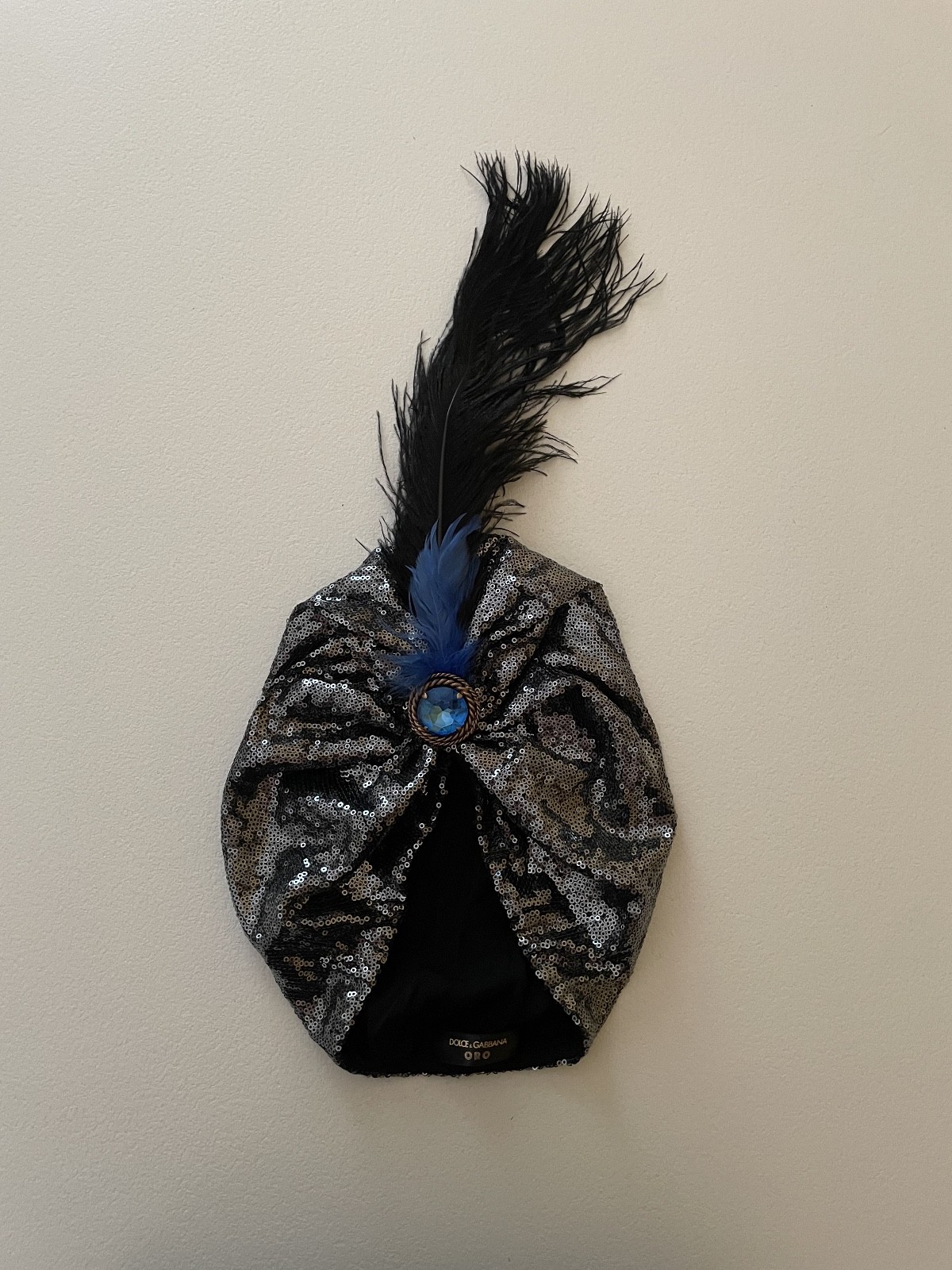 Dolce e gabbana Turban Headpiece Paillettes Pietra Blu