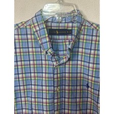 Ralph Lauren Mens XL Short Sleeve Plaid Button Down Shirt Blue Green Multi Color
