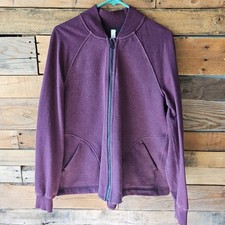 Lululemon Pleat To Street Bomber Full Zip Fleece Jacket Burgundy Maroon Size 10