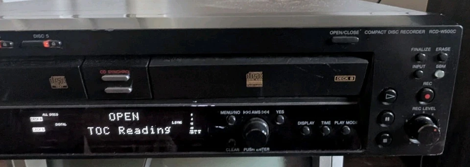 Sony RCD-W500C 5 CD Changer/Recorder Deck A Not Working Deck B Works, FOR PARTS  - Image 4 of 4