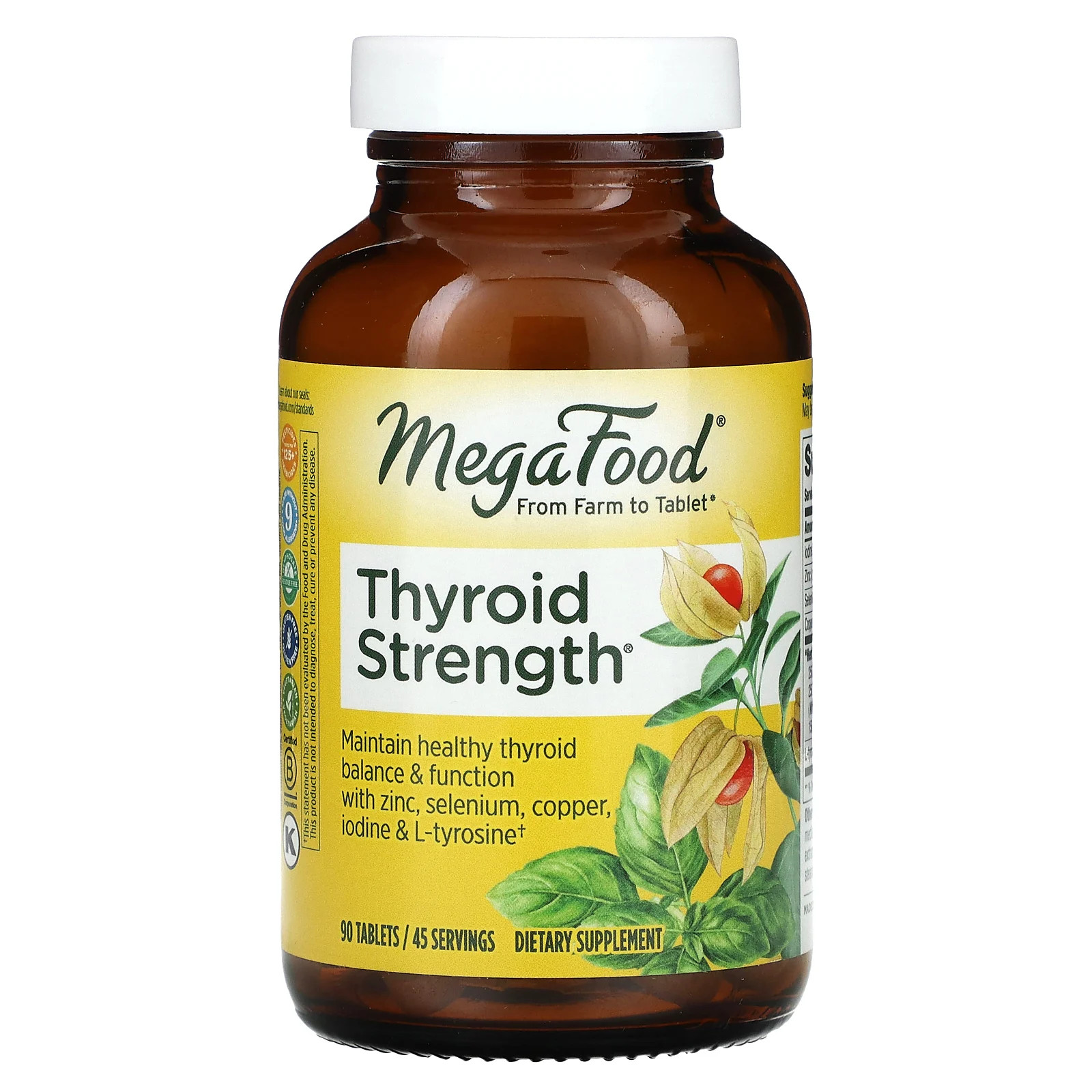 MegaFood Thyroid Strength 90 таблеток без молочных продуктов, без глютена, сертифицирован NSF