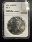 1987 American Silver Eagle Coin - NGC MS69