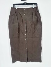 Vintage Y2K Real Leather Maxi Skirt Sz 14 Brown Button Front 90s Rare Minimalist