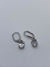 Round Clear CZ Leverback 925 Sterling Silver Dangle Earrings