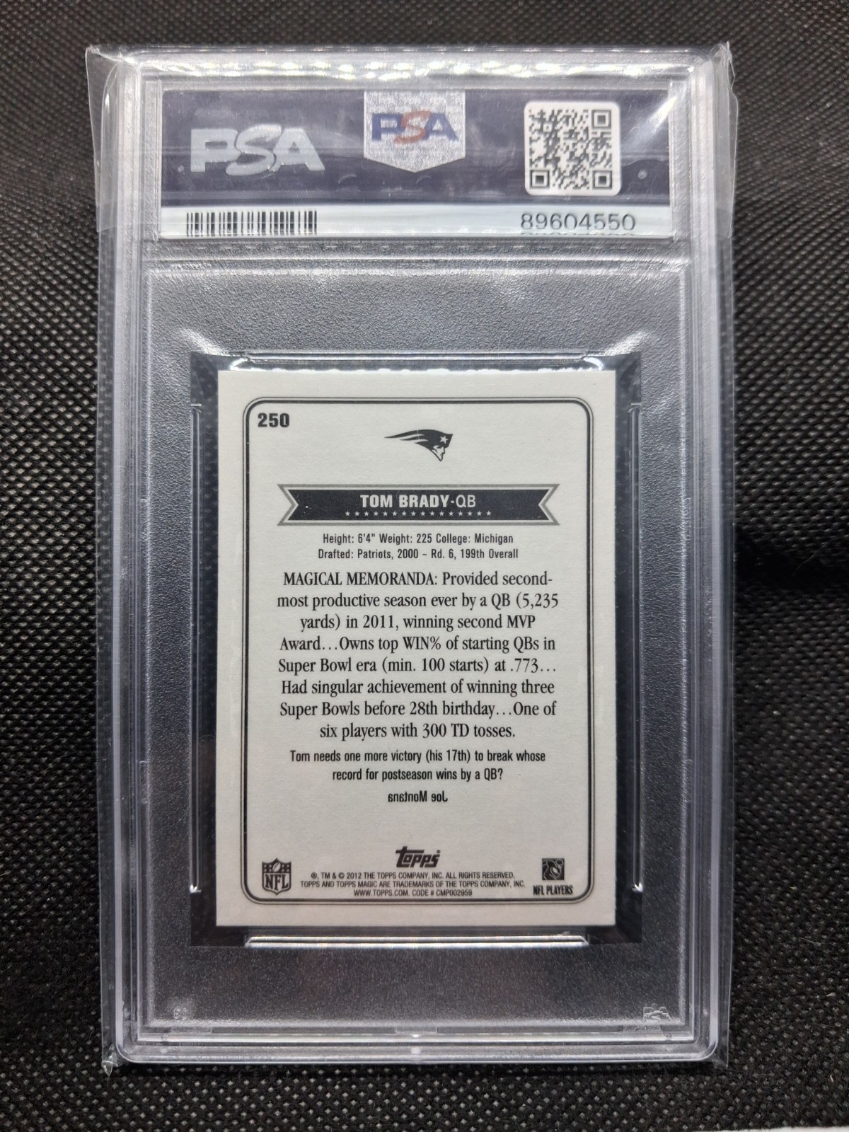 Tom Brady 2012 Topps Magic Mini PSA 10 view 2