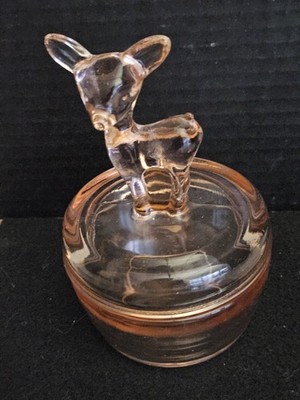 Vintage Jeanette Glass Co.  Marigold Glass Fawn Powder Or Trinket Container USA