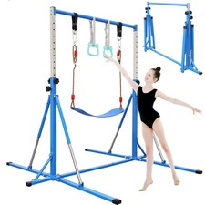 5FT Foldable Gymnastics Bar,Adjustable Kids Training bar for Kids Ages 3-15.Blue