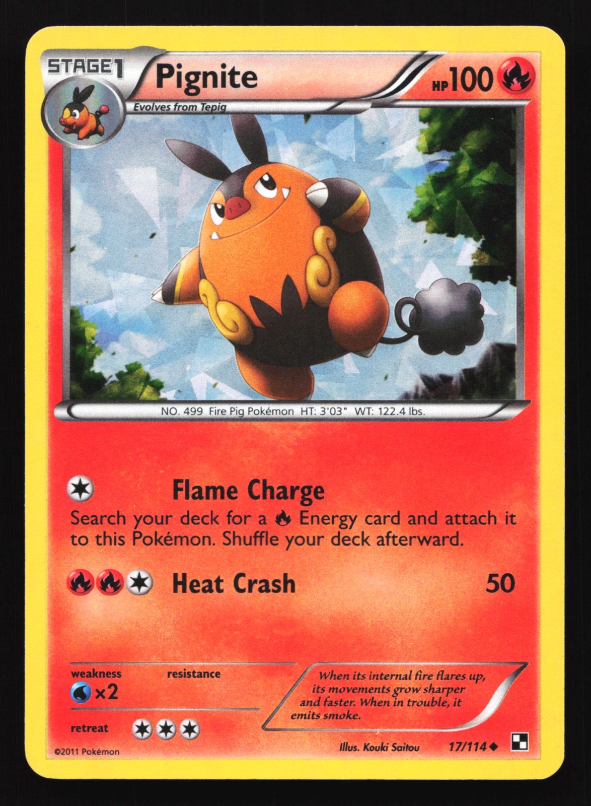 Pokemon Pignite 17/114 Black & White Cracked Ice Holo Rare LP