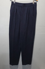 St John Basics Marie Gray Pants Navy Blue Pleated Pull On Size 10 Santana Knit