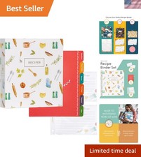 8.5" x 9.5" 3 Ring Recipe Binder with 50 Matching 4x6 inch Recipe Cards, 25 T...