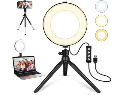 Anillo de luz LED 2 en 1 de 6 pulgadas con soporte y brazo para teléfono, perfec