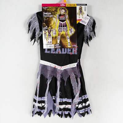 Fun World Zombie Fear Leader Costume Dress Girls Large 10-12 Halloween Pom Poms