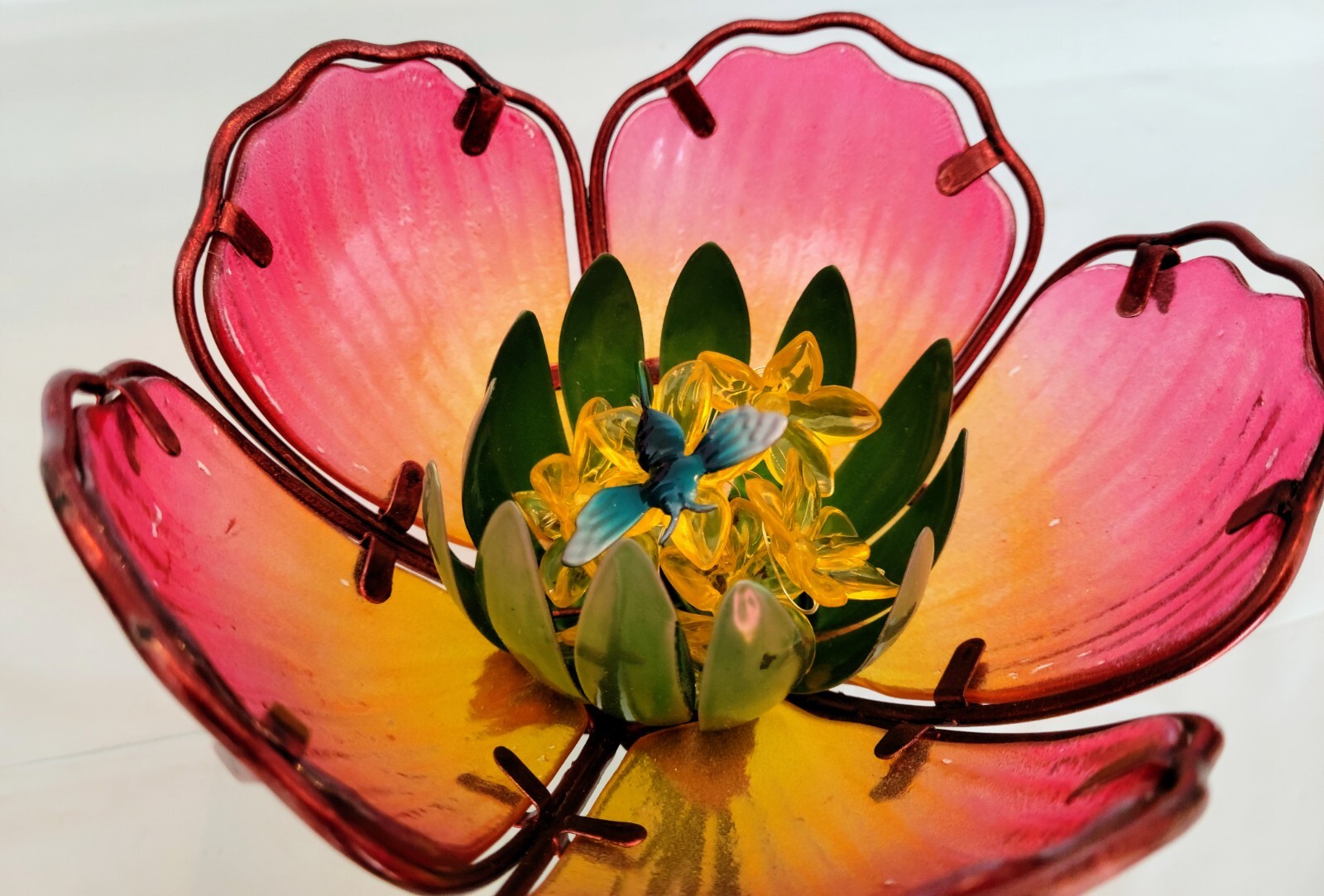 Walgreens Garden Party Solar Light Lawn Stake Pink Flower Metal Glass