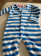 Babies Blue/white Fleece Babygro 6-9 Minths New 