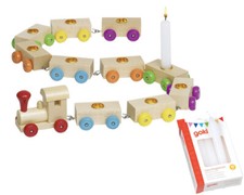 GEBURTSTAGSZUG inklusive 10 Kerzen Holz Kindergeburtstag Geburtstagsdeko NEU