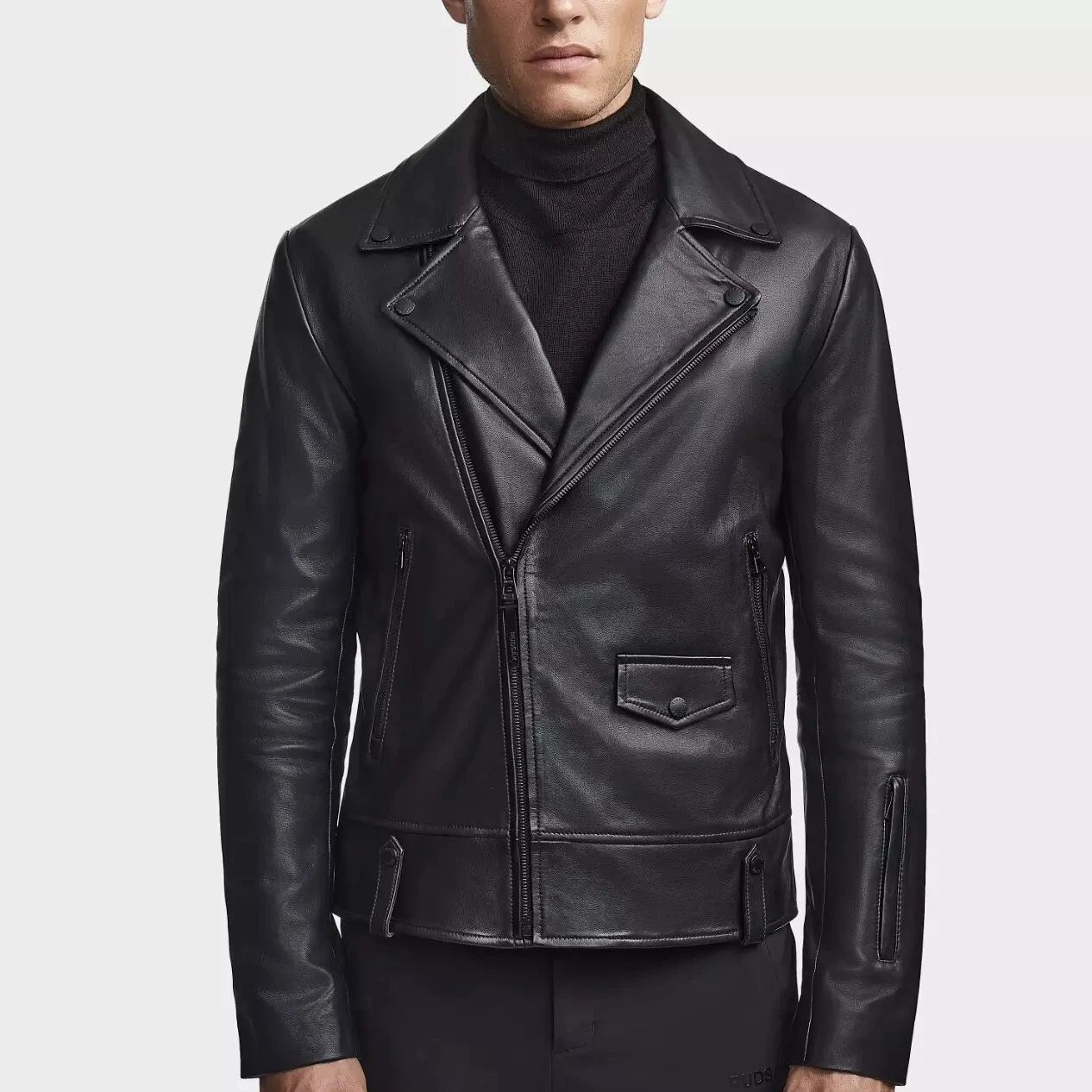 Men Black Leather Jacket Biker Moto Pure Lambskin Size S M L XL Custom Made- 250