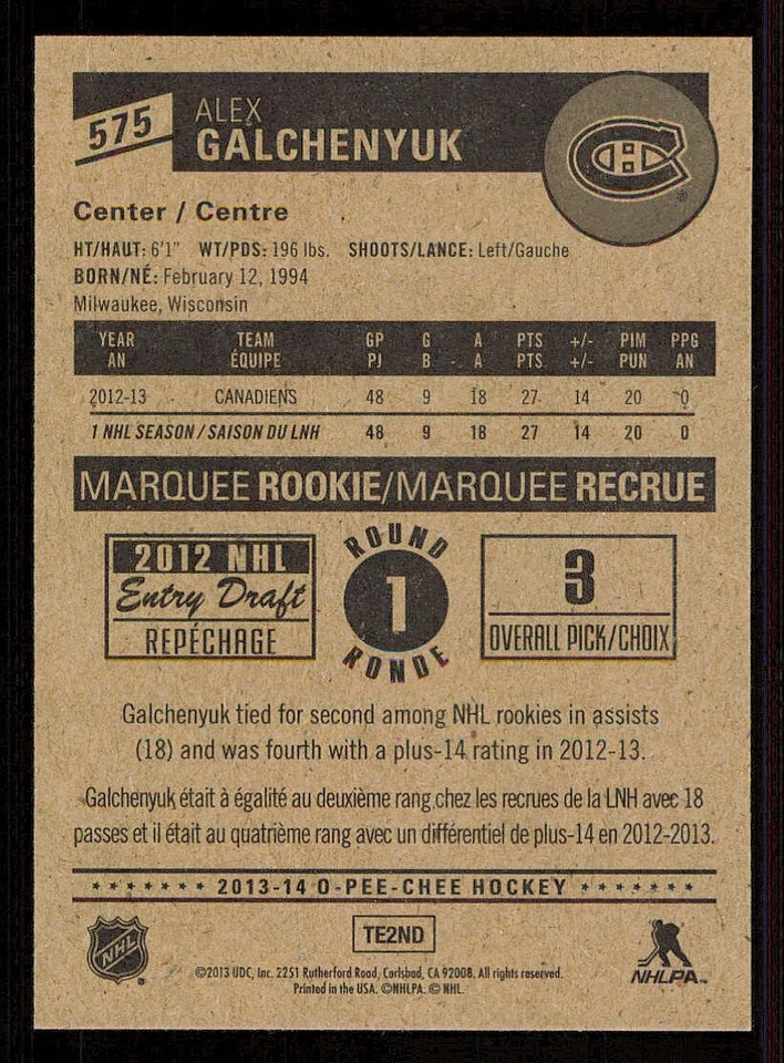 2013-14 O-Pee-Chee #575 Alex Galchenyuk RC - Image 2 of 2