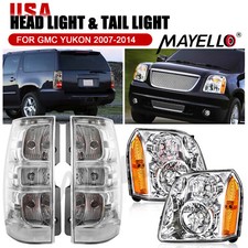 4pcs Headlight Tail Assembly For 2007-2014 Gmc Yukon 1500 2500 Chrome Housing
