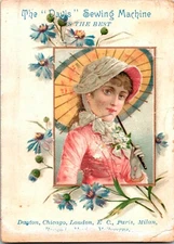 Vintage Davis Vertical Feed Sewing Machine Trade Card Victorian Lady Parasol FO