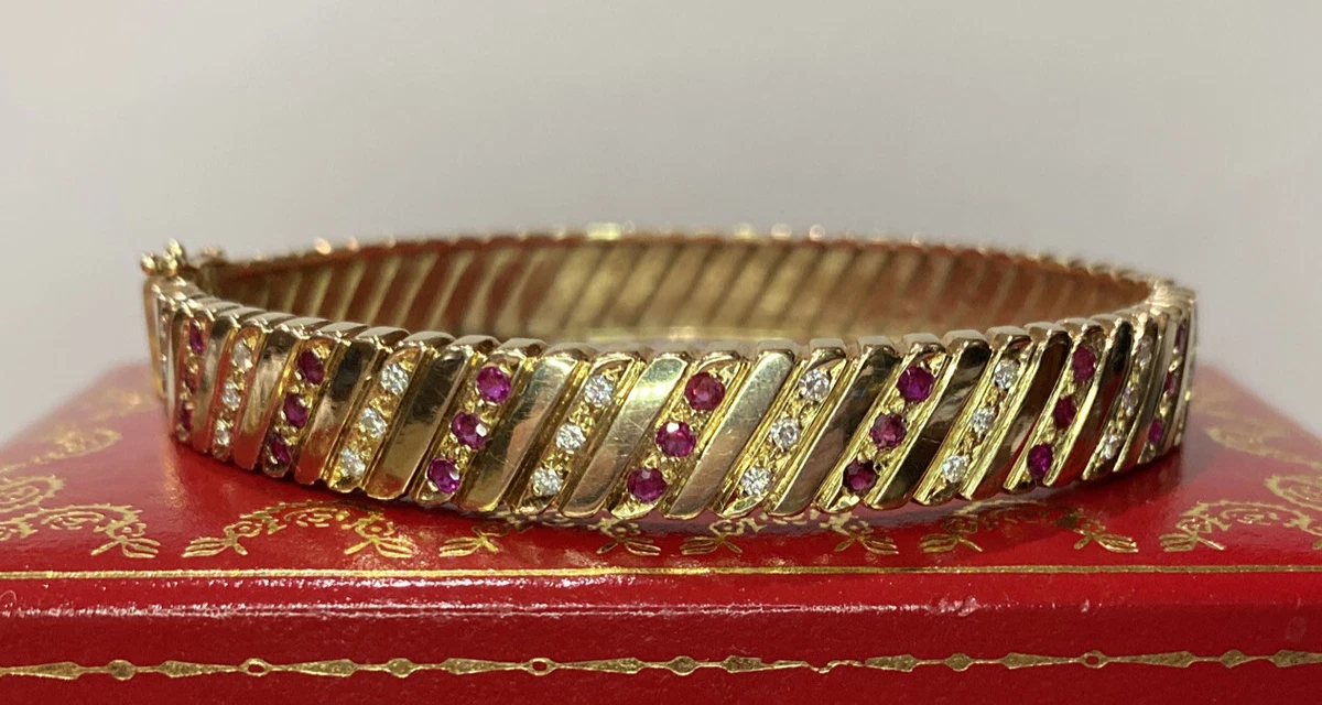 Vintage 14k Yellow Gold Ruby Diamond Antique Art Nouveau Bangle
