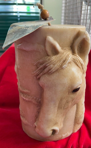 Nature’s Spirits Equestrian Pillar Candle 5.5 in Carved Wax Horse Head - Picture 3 of 18