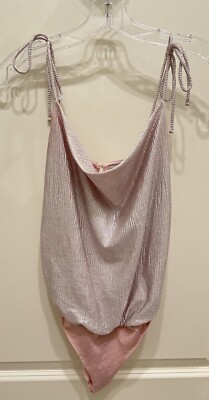 Bershka Light Pink Metallic Cowl Neck Tie Strap Bodysuit Women XS