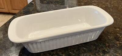 White Stoneware Ribbed Rectangular  Bread Meat Loaf Pan Baking Dish