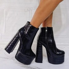 Women Ankle Platform Boots Side Zip Up Block Chunky High Heels Booties Shoes