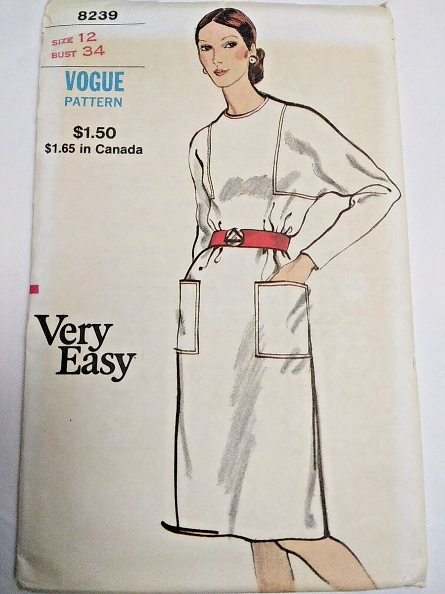 Smock Dress Loose Fit 12 VOGUE 8239 Very Easy Sewing Pattern UC VTG 70s  Pockets | eBay