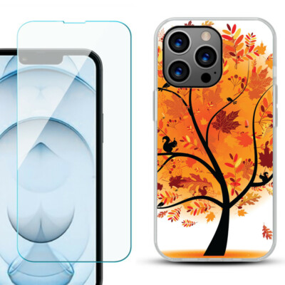 Slim TPU Case for iPhone 13 Pro Max, w/ Tempered Glass - Golden Tree